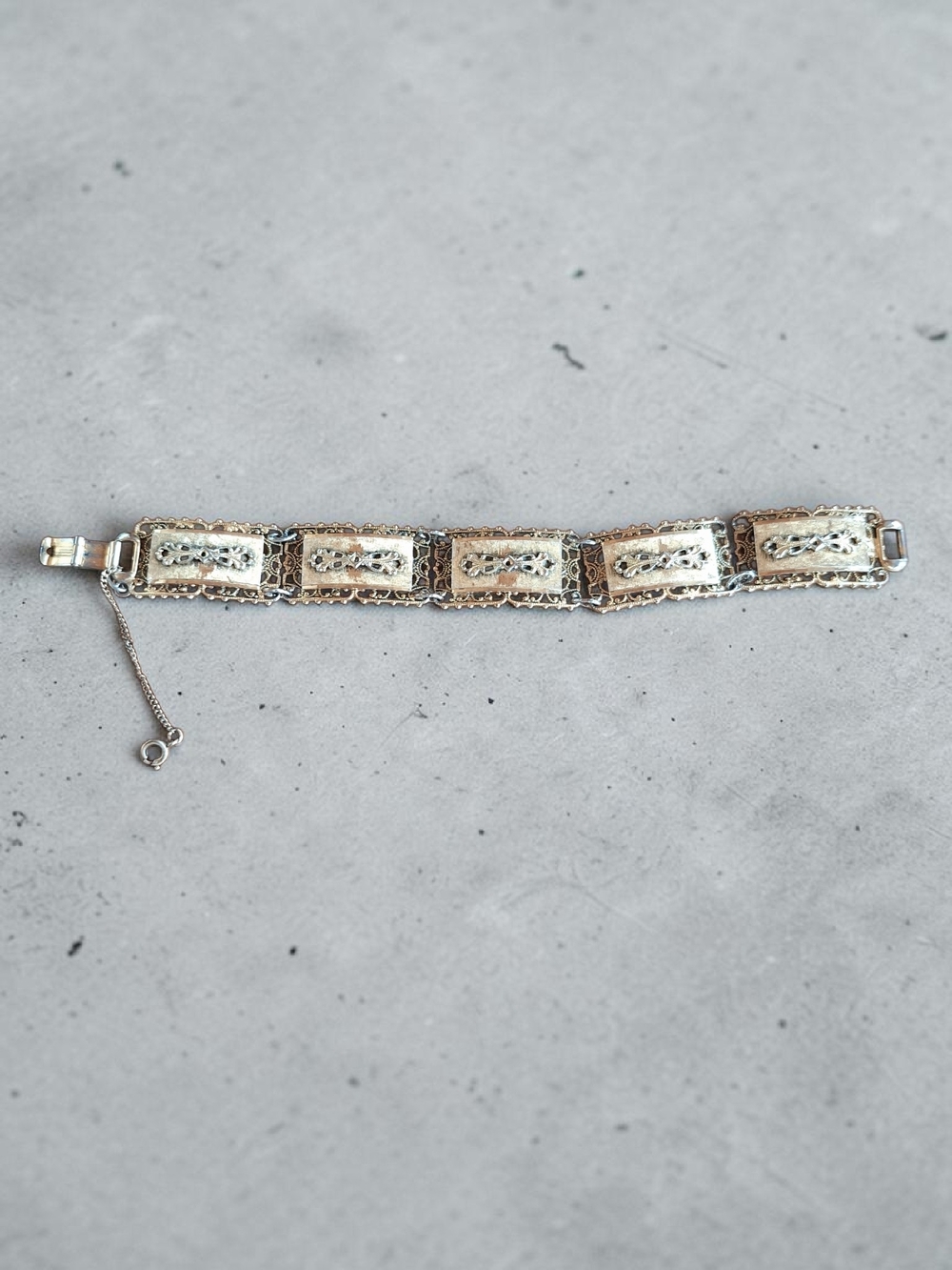 Vintage Monet Gold Tone Filigree Panel Bracelet
